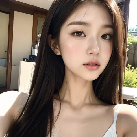 a close up of a woman with long hair wearing a white top, beautiful south korean woman, korean girl, gorgeous young korean woman, beautiful young korean woman, korean woman, chinese girl, anime girl in real life, beautiful asian girl, young adorable korean...