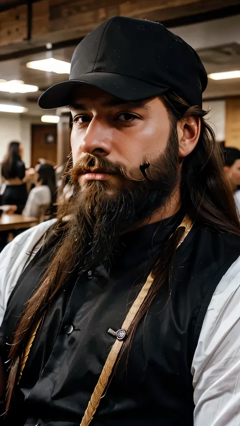 maffia boss with a beard and long hair