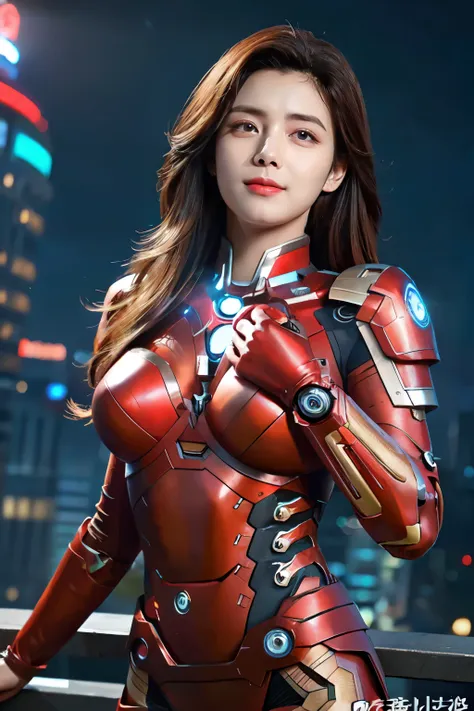 (best quality,ultra-detailed,realistic:1.37), digital illustration, ( woman wearing a ironman costume), detailed eyes and face, ...