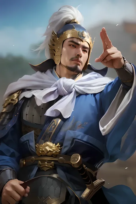 dressed in blue and gold、alafid man holding sword, heise jinyao, zhao yun, inspired by huang shen, dragon, inspired by cao zhiba...