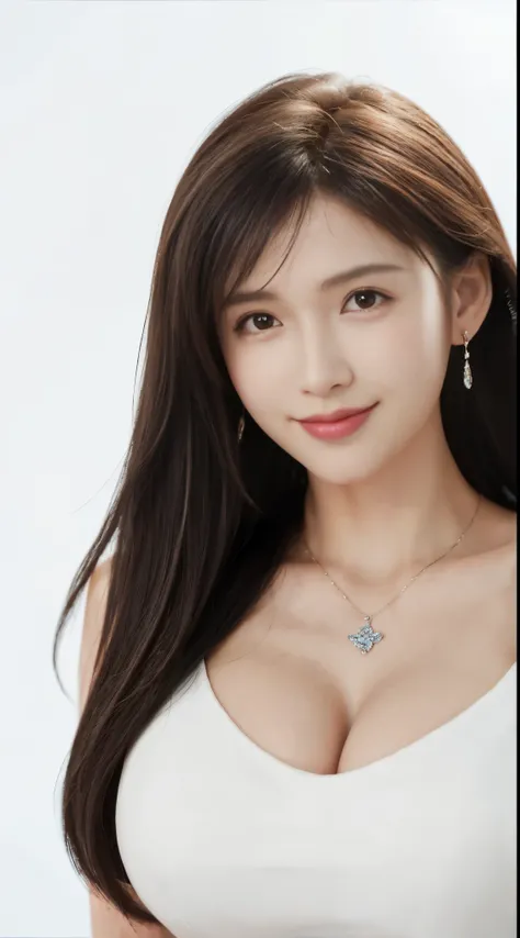 8K，super high quality,masterpiece， best quality， movie stills， 1 plump girl， White background，solid color background， low cut透明连衣裙， huge ，huge ，big breasts，low cut， Close-up cleavage， bright， hapiness， Warm and soft lighting， （solid color background： 0.7） ...