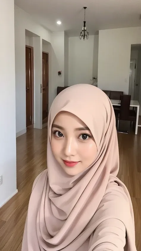 beautuful women、hijab, indonesian, a room、selfee、white room、the face is cute、vanrak ayyans appears、1 girl, stylish