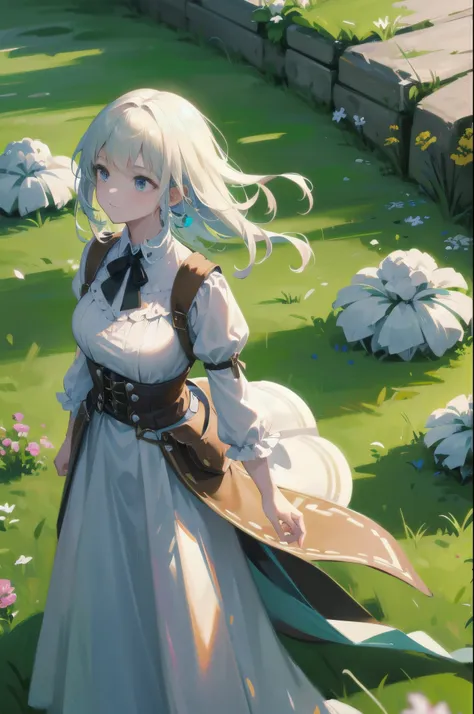 In a green meadow is a girl who leads a group of knights. BREAK With a brave expression, guides them to their destination. BREAK Behind her, A green forest extends and beyond that, Mountains rise in the distance. BREAK The most suitable effect for this sce...