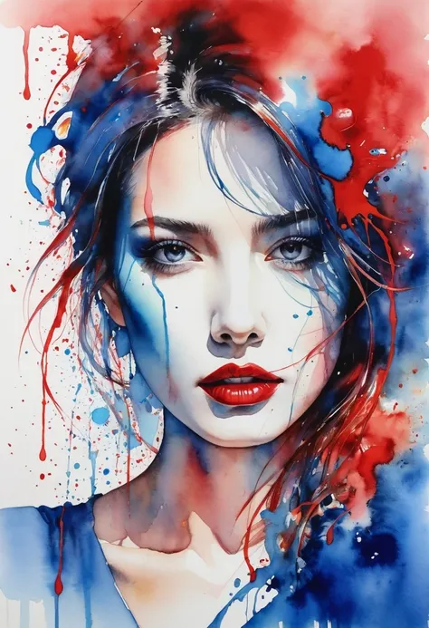 red and blue woman painting, silvia pelissero watercolor, tumbler, abstraction, intense watercolor painting, watercolor detailed...