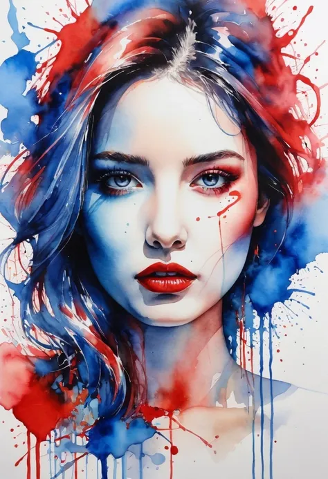 red and blue woman painting, silvia pelissero watercolor, tumbler, abstraction, intense watercolor painting, watercolor detailed...