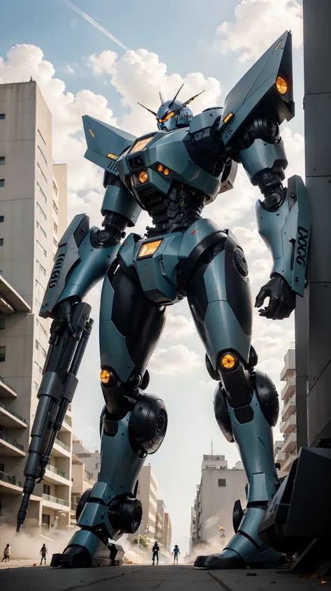 robot arafed parado frente a un edificio en una ciudad, arte mecha, monitoring echo, traje mecha, un robot mecha grande de anime, Alexandre Ferra Mecha, mecha inspirado, painterly humanoid mecha, mecha femenina, anime mecha moderno, mecha gigante de anime,...