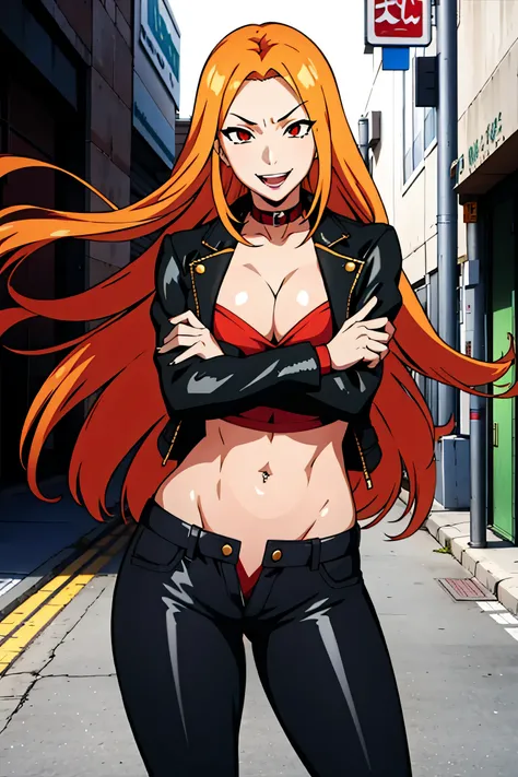 , 1girl , tokyo_ghoul_style, long flowing orange hair, red eyes, forehead, large breast, masterpiece, best quality, highly detailed, a girls with a gun, evil smile , open mouth, sexy gaze, badass
pose , evil smile, smile, (nsfw) not safe for work, guns bla...