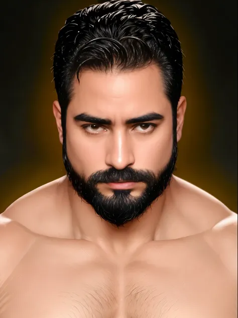 hombre, beautiful detailed muscles, piel brillante, dramatic lighting, intense facial expression, cuerpo fuerte, dynamic pose, e...