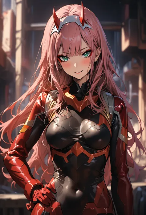 very detailed background, masterpiece, best quality, 1girl, solo, ((masterpiece, best quality)),best aesthetic, zero two (darlin...