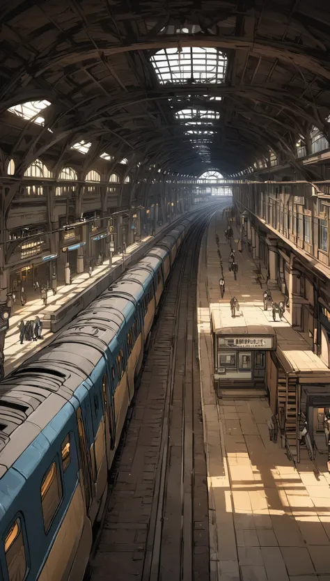 large railway station designed by john kenn mortensen, colored, detailed