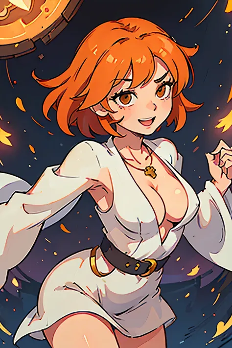 (((masterpiece))), (((best quality))), illustration, single character, game character, rpg character, female character, female necromancer. tall torso. athletic girl. skimpy. white robe with small golden details and lines, long open hood robe. skin with wh...