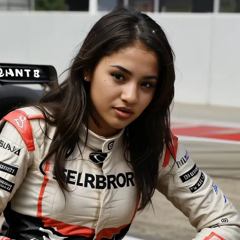 Mixed sexy girl as a formula 1 driver