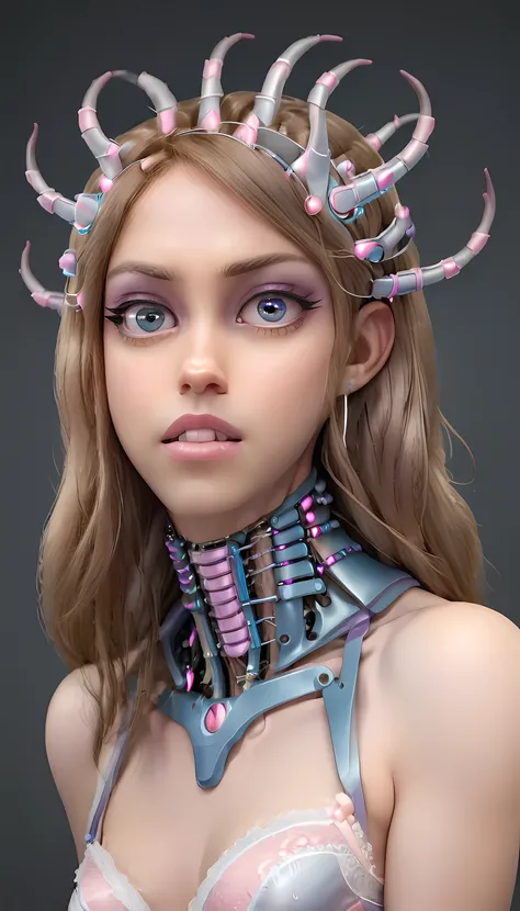 jessicagraham, (Complex Professional 3D rendering:1.3) of (Ultra detailed:1.3) side profile, xray diagram deconstruction of a cyborg brain to machine interface, extended neck, glowing lights, Highly detailed, Depth, Many parts, Lumen render, 8k x-ray style...