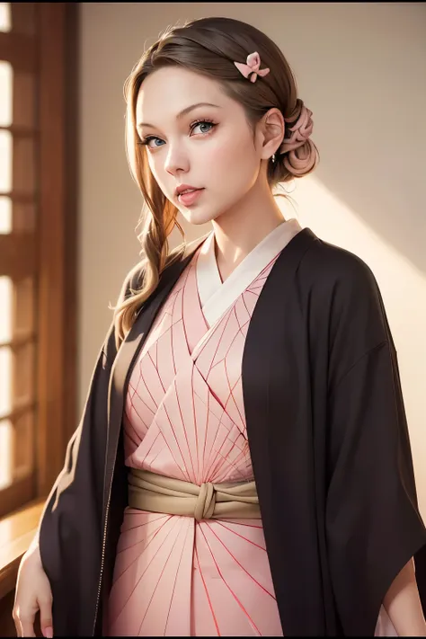 masterpiece, (photorealistic:1.4), best quality, beautiful lighting,(taylor swift),NezukoDS, japanese_clothes, kimono, solo, bamboo, bit_gag, gag, pink_kimono, gagged, looking_at_viewer, forehead, RAW photo, 8k uhd, film grain,