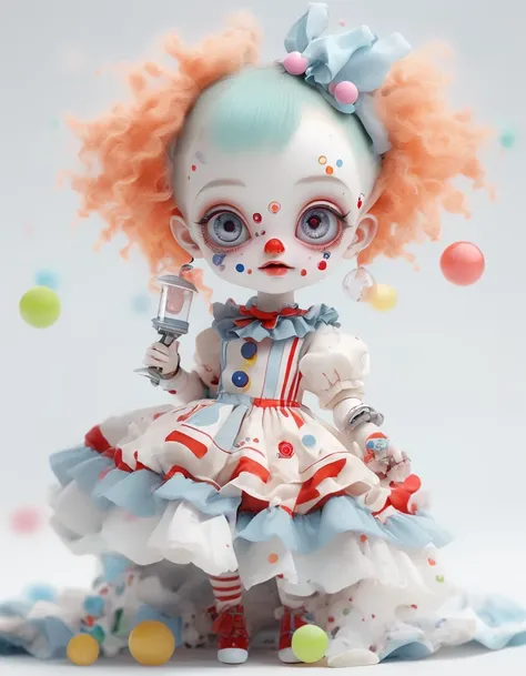 a anime figure,a very cute bjd girl,chibi,full body,dress in an april fool's day,clown image,white clean background,meticulous p...