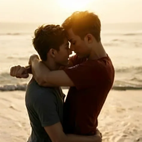 there are two men hugging each other on the beach, two men hugging, homossexual, hugging each other, bowater charlie e brom gerald, dois homens, homoerotic, menino moreno e menino ruivo, muscular men intertwined, dois homens bonitos, homossexual rights, ga...