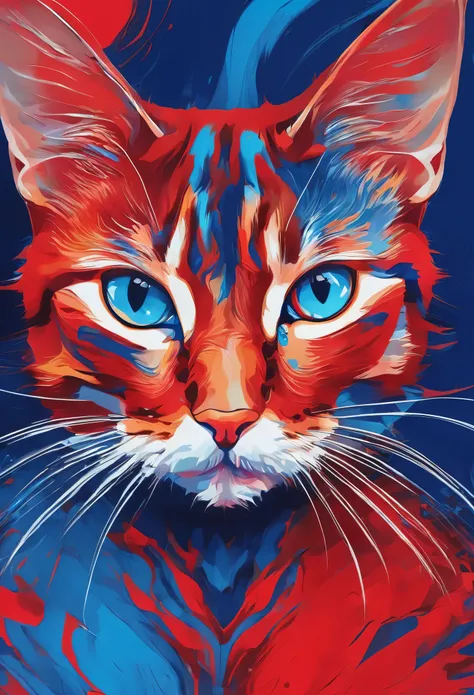 abstract painting，a cat avatar，red blue，line art，minimalism，illustration，8k resolution，hd，soft light，best picture quality，high-d...