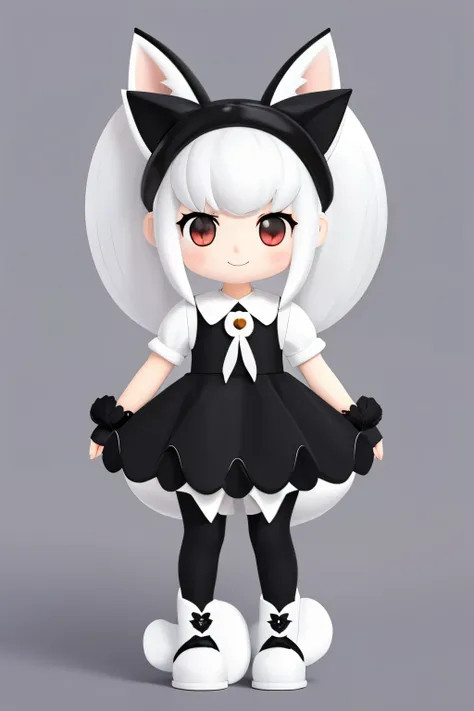 A girl with impressive white hair、Fox ears and tail、Hair Ornament、Black pantyhose、No sleeve、smile、cute shoes with accessories