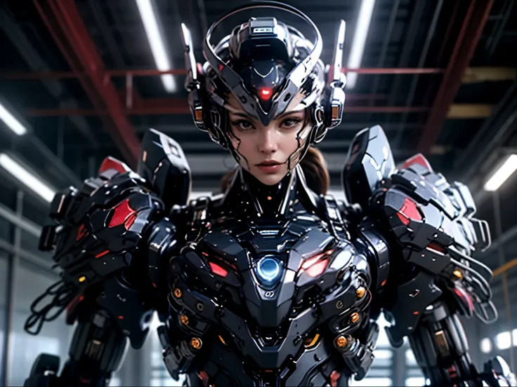 top quality, future world, a beautiful woman combined with a state-of-the-art robot, transforms into a cyborg except for the fac...