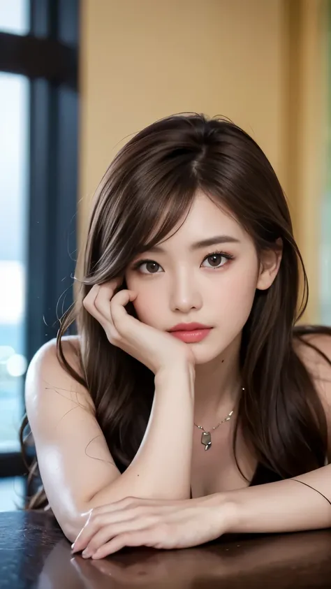 ((Realistic lighting、top-quality、8K、masterpiece:1.3))、8K、Clear focus:1.2、NSFW:1.6,(nudde:1.5)、((realisitic)) , ((Real Light、top-quality))、Model body type:1.4、(dark brown hair、 out:1.8)、dark-brown eyes、length hair、Resort、In a tropical hotel、(24 year old:1...