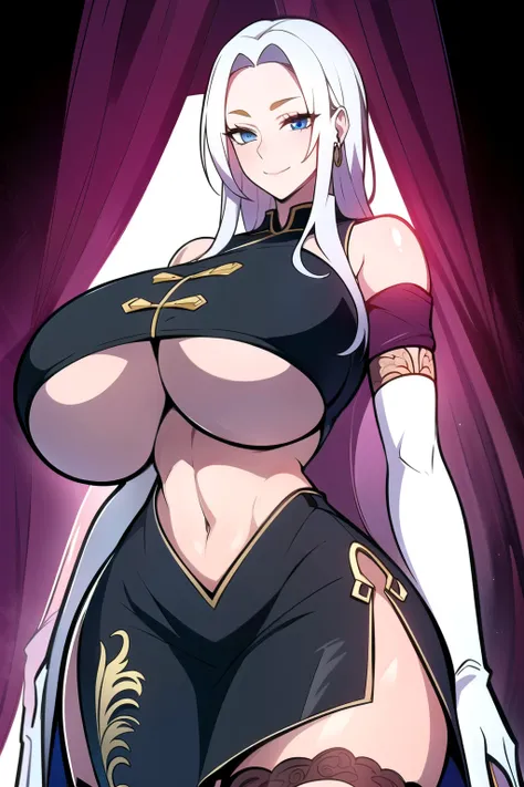 ultra realistic 8k cg, masterpiece, (( intricate detail, highly detailed, fine details best quality, hyperdetailed face)), gigantic breasts ,beautiful lighting, absurdres, BoaHancockV2,  1girl, solo, white hair, long hair, jewelry, closed mouth, ), (chines...