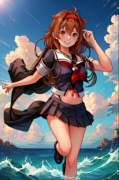 highest quality, masterpiece, high resolution, 1 girl, shiratsuyu (kancolle)(bai lu kai er　fleet collection:1.15), brown hair, b...