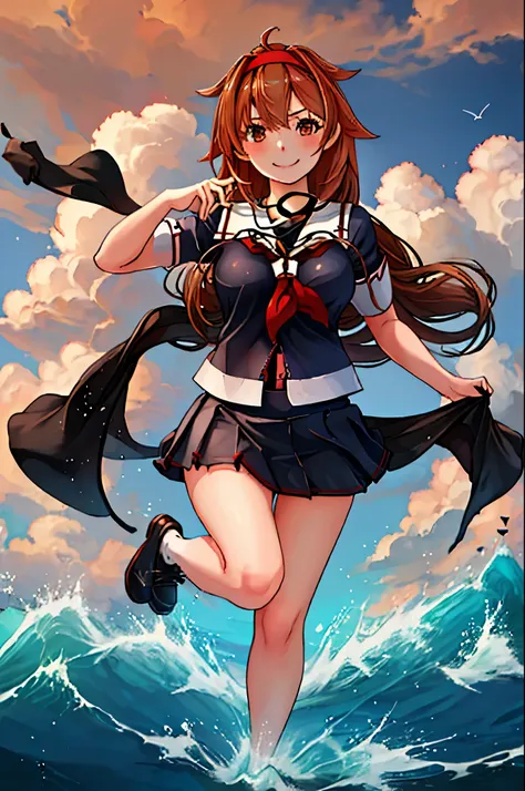 highest quality, masterpiece, high resolution, 1 girl, shiratsuyu (kancolle)(bai lu kai er　fleet collection:1.15), brown hair, b...