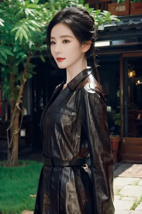 Liu Shishi, The majestic knight with ponytail, Wearing glasses and gray hair, Standing in the middle of field background, Plus a little knight armor(0.7) charm for her. She has medium  and a charming hair smile