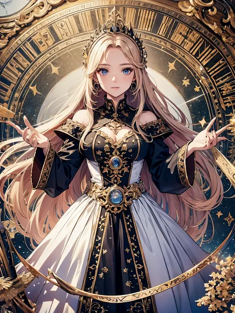 ((highest quality)),(ultra high resolution),(Super detailed),(detailed description),((best CG)),(best work of art),super precision art,amazing drawing art,(Art with precise details:1.5), A magic circle like a clock face,sparkle, fearless,rude