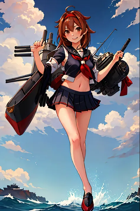 highest quality, masterpiece, high resolution, 1 girl, shiratsuyu (kancolle)(bai lu kai er　fleet collection:1.15), brown hair, b...