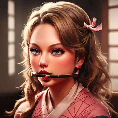 insanely detailed, detailed portrait of illustration,masterpiece, best quality, beautiful lighting,(taylor swift),nezuko, japane...