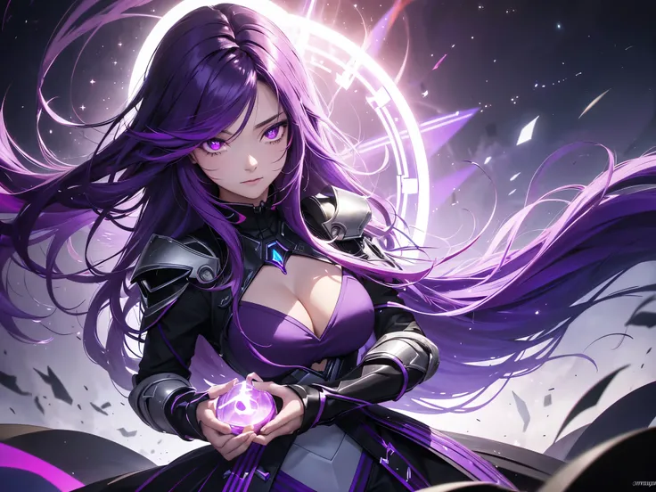 A goddess of dark, (Dark purple hair streaked glowing purple :1.4), (Gradient purple red hair ends:1.6), hair strand, absurdly long straight hair, shiny hair, floating hair, (((Glowing illusion purple eyes))), delicate eyes, aqua eyes, High like real eyes,...