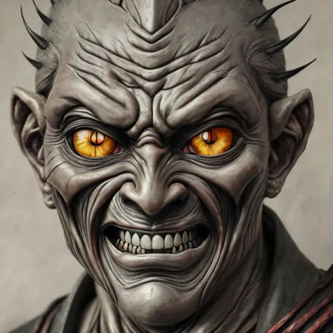 Realistic version of Muzan Kibutsuji, the demon from "Demon Slayer,"
(Anime: 1.1), (Detailed imagery: 1.4), (Dark and ominous: 1.2),
Masterpiece, best quality, high definition, (Realism: 1.5),
Aged and weathered skin, (Wrinkles and texture: 1.3),
Detailed ...