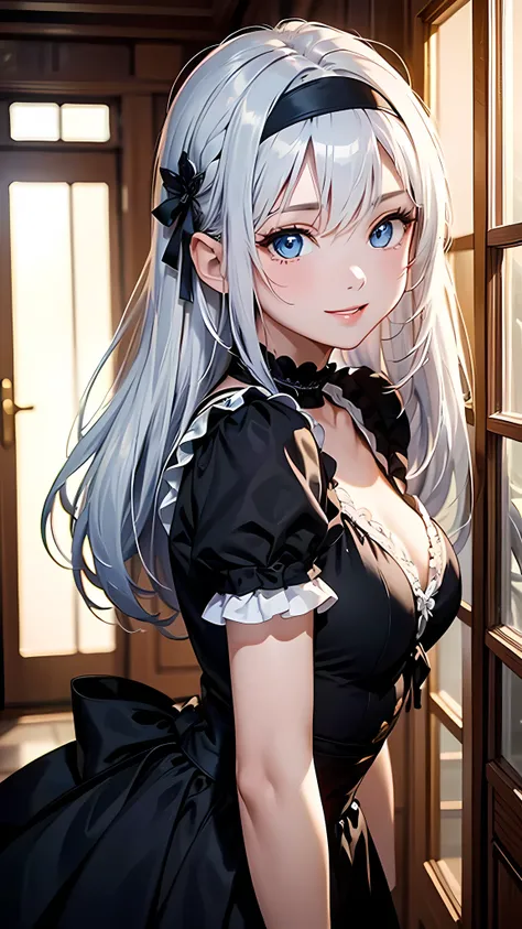 (masterpiece, highest quality, highest quality,official art),(1 girl:1.3),(attractive girl),((masterpiece, highest quality))、8K、one woman、((30 years old))、((silver hair))、long hair、messy hair、attractive woman、blue eyes、Big eyes、sparkling eyes、Beautifully d...