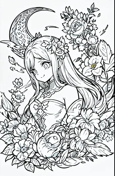 obra maestra, superlativo,solamente, dragon cute , flower line drawing background, fondo blanco, monocromo, line drawing, ((bosq...