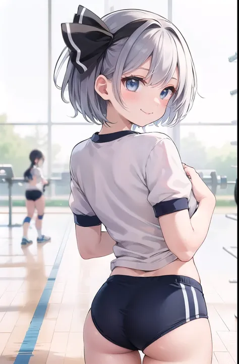 (((((whole body)))))、Youmu, This is a very cute gym uniform 、smile,、cowboy shot、butt、