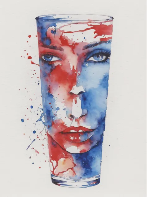 red and blue woman painting, silvia pelissero watercolor, tumbler, abstraction, intense watercolor painting, watercolor detailed...