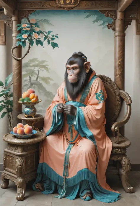 yongle_style ,monkey|man ,peach，plate