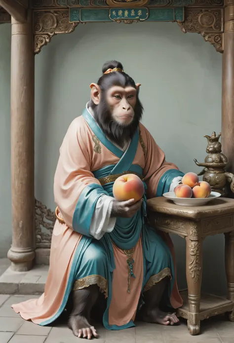 yongle_style ,monkey|man ,peach，plate