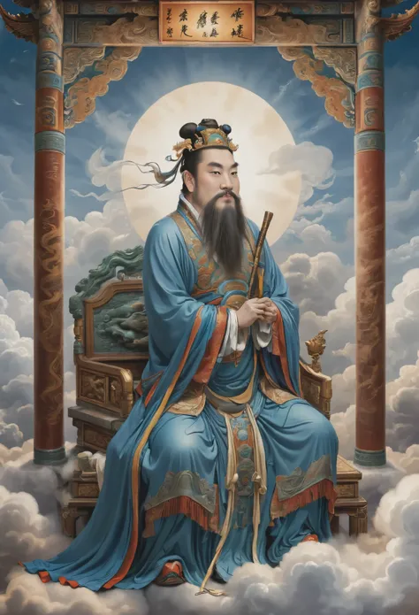 yongle_style ,yongle style,1man,a deity steps on clouds and flies,