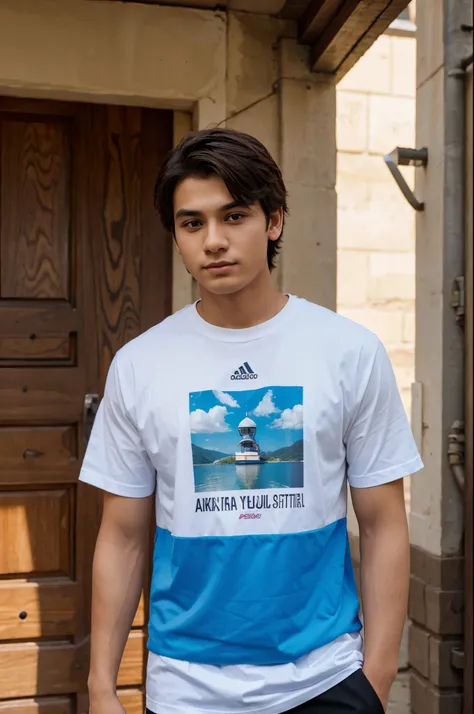 20 year old boy wearing Aakash instituite tshirt