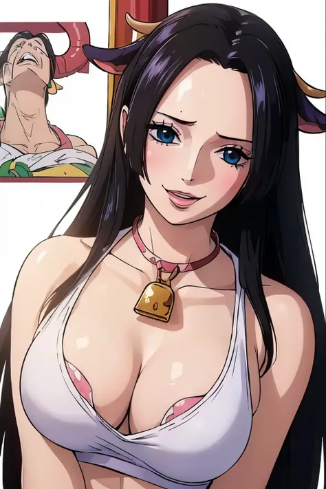 (((masterpiece))), (((best quality))), ((ultra-detailed)), (highly detailed CG illustration), Boa Hancock, (nsfw:1.4), (masterpiece:1.5), Detailed Photo, Smiling, Sexy, (Best Quality: 1.4), (1girl), Beautiful Face, (Black Hair, long Hair: 1.3), Beautiful H...