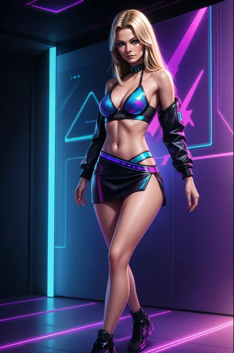 young Bo Derek, cyberpunk, digital hacker, hologram, hologram miniskirt
