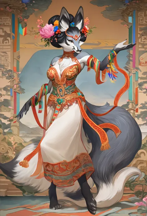 top quality, ancient Chinese beauty(highly detailed beautiful face and eyes)absurdres, perfect anatomy((beast woman, solo focus)) (((furry))) (furry anthro:1.7) ((((Furry body, fox facial features, fox body features)))) ((foxs muzzle, very detailed body fu...