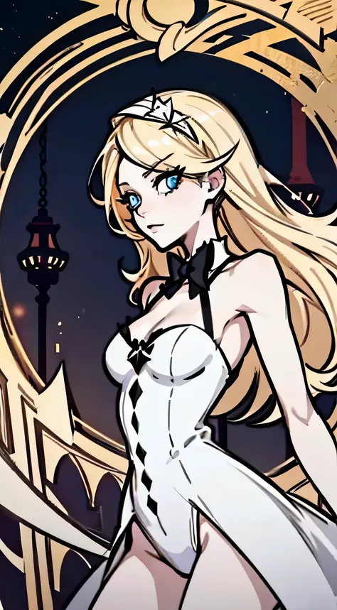 Hazbin hotel oc, beautiful arch angel, six wings, blonde, blue eyes. Mature woman, 1 girl