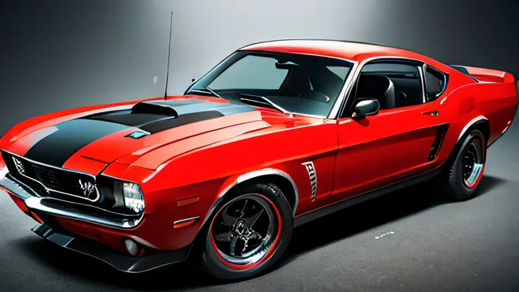 masterpiece, best quality, black and red, Ford Mustang Boss 302