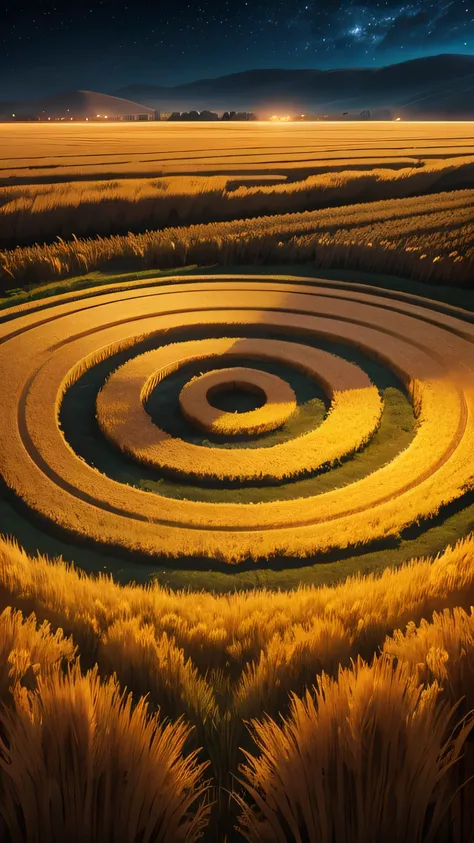 crop circles in wheat field, night sky