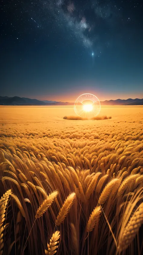 crop circles in wheat field, night sky