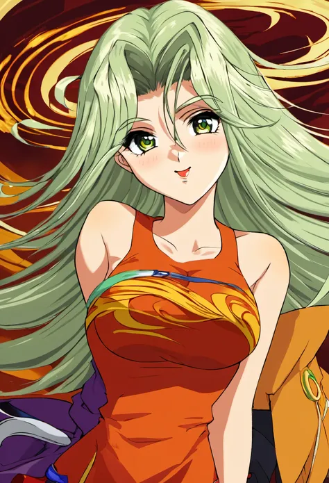 obra maestra, Mejor calidad, high resolution, enfocar, lamia estilo anime, cuerpo completo de anime lamia girl, imagen animada, pelo largo, pelo verde, spiral eyes, exotic, lamia, escamas de color cobre, vientre de color, Fancy, maduro, seductive expressio...