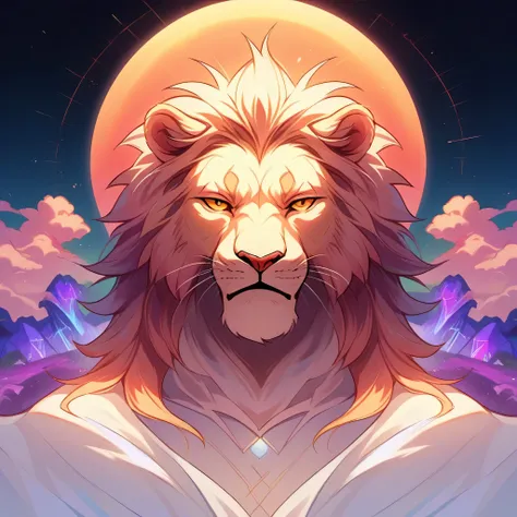 score_9, score_8_up, score_7_up, source_anime, landscape, fantasy, a front of view photo of a lion, vibrant, bioluminescence, 8k...